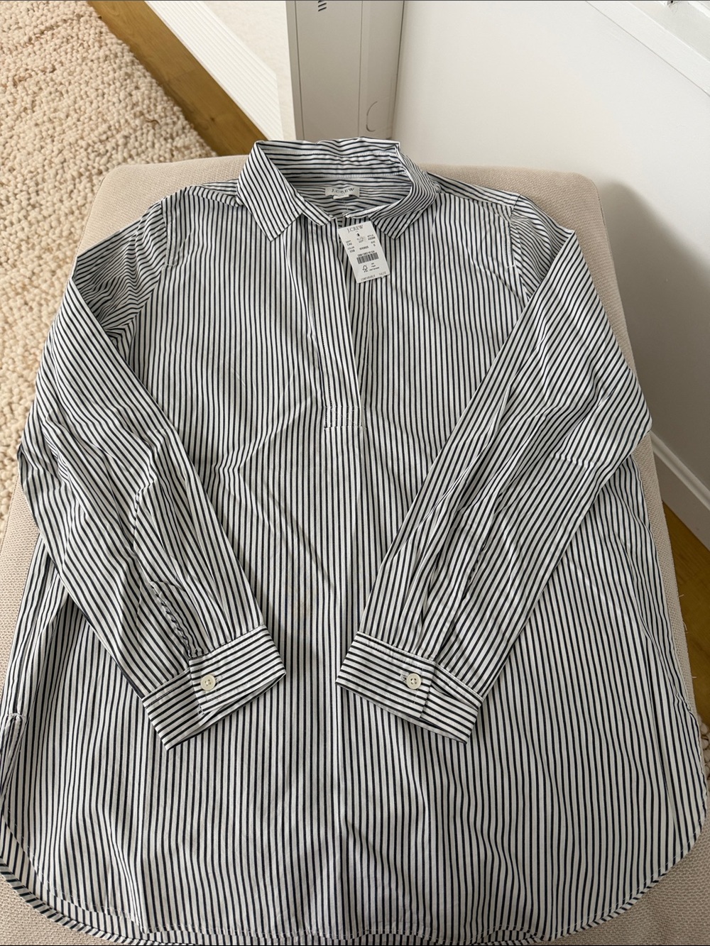J. Crew Black and White Vertical Stripe Button-Up Shirt